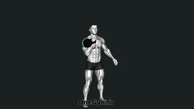پرس سرشانه تک‌دست با کتل‌بل ایستاده